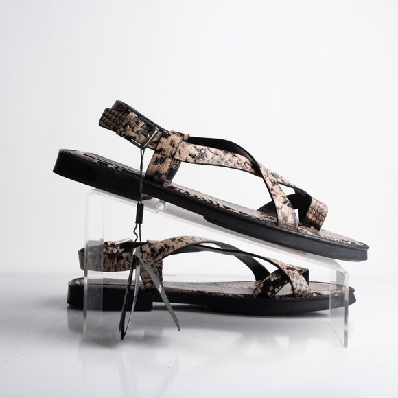 Massimo Dutti Womens Leather Strappy Sandals Animal print Flats US 11 EU 42 New - Picture 7 of 8